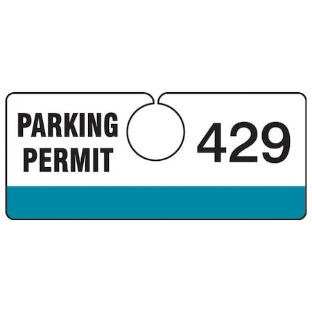 Accuform Parking Permit Tag, Numbered 100-199, Teal, 2in x 4.75in, Laminated PF-Cardstock, 100PK TNT429TLB